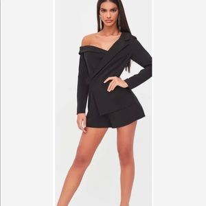 Gorgeous off-shoulder tux style playsuit in black Lavish Alice